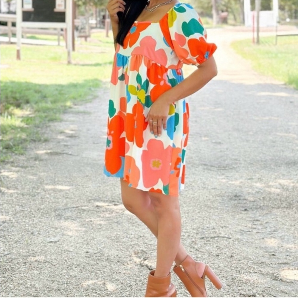 NEW Bibi Dress Mini Babydoll With Puff Sleeves Floral Printed - Picture 7 of 8